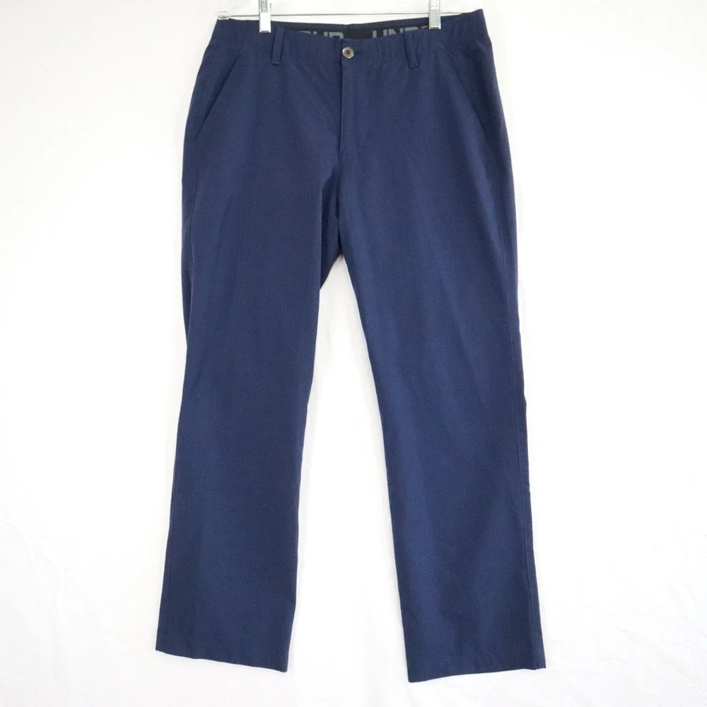 Under Armour Pants Mens 34 Loose Performance Golf Chino Stretch Flat Front‎ Blue